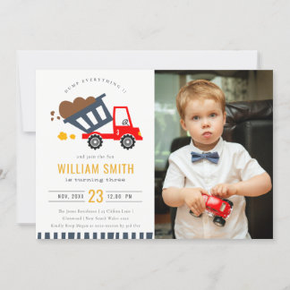 Niedlicher Dump Truck Kids Foto jedes Alter Geburt Dankeskarte