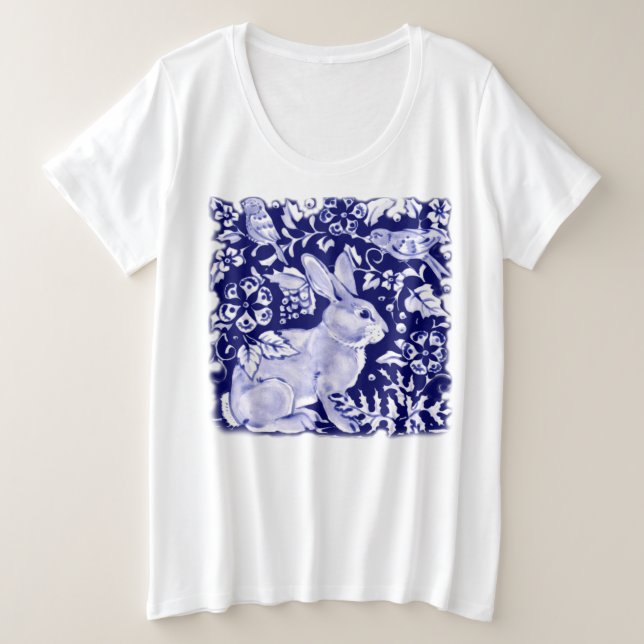 Niedlicher Dunkelblauer Kaninchenvogel Große Größe T-Shirt (Design vorne)