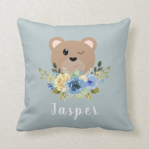 Niedlicher Dusty Blue Teddy Bärenname Kinder Kissen