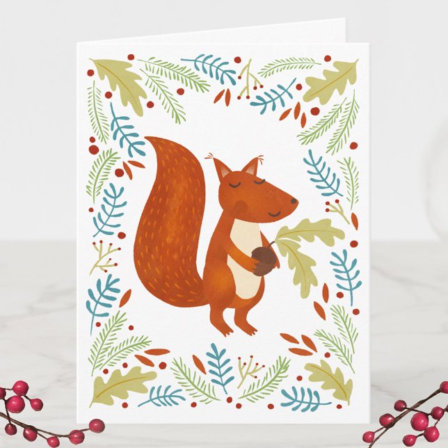 Niedlicher Eichhörnchen Weihnachtsfest Karte (Fun Squirrel personalized Thanksgiving or Christmas Holiday folded card)