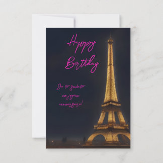 Niedlicher Eiffelturm Pink Script Happy Birthday Dankeskarte