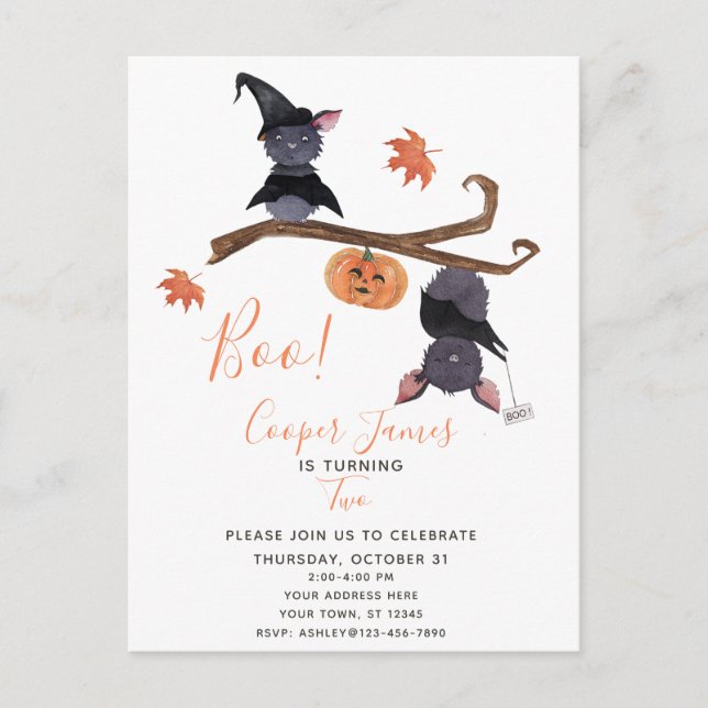 Niedlicher einfacher Halloween-Bats-Kindertag Einladungspostkarte (Vorderseite)