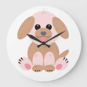 Niedlicher, einfacher Welpen-Hund-Cartoon Pastel Große Wanduhr
