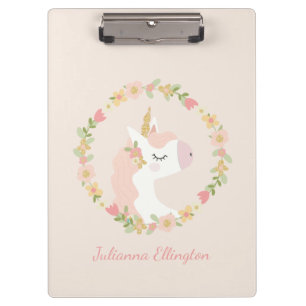 Niedlicher Einhorn-Blumenkranz Rosa Individuelle N Klemmbrett
