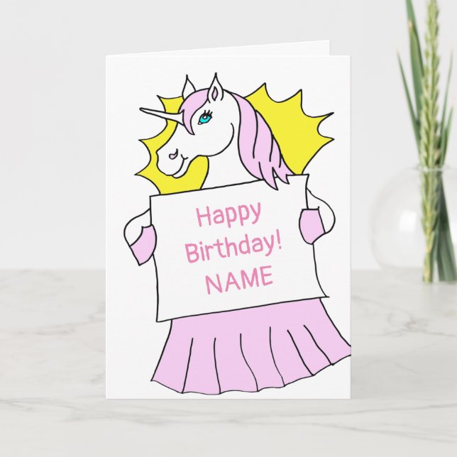 Niedlicher Einhorn-Cartoon Geburtstag Karte (Vorderseite)