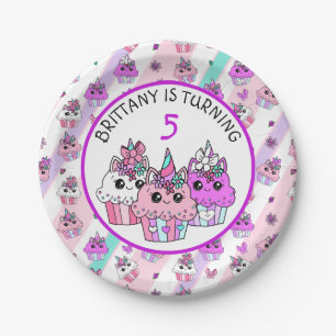 Niedlicher Einhorn Cupcakes Girl's Birthday Pappteller