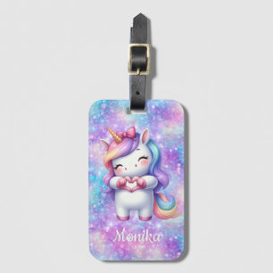 Niedlicher Einhorn Glitzer I Liebe Sie Personalisi Gepäckanhänger