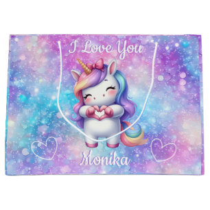 Niedlicher Einhorn Glitzer I Liebe Sie Personalisi Große Geschenktüte