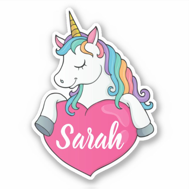 Niedlicher Einhorn-Individuelle Name Aufkleber (Vorderseite)