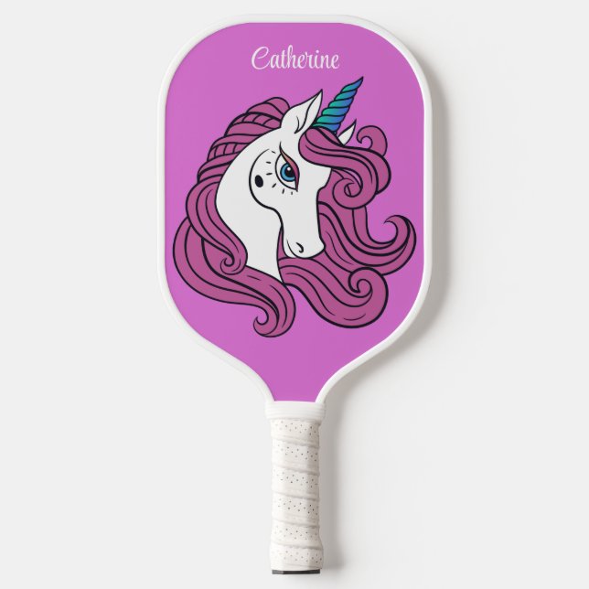 Niedlicher Einhorn-individuelle Name Pickleball Schläger (Vorderseite)