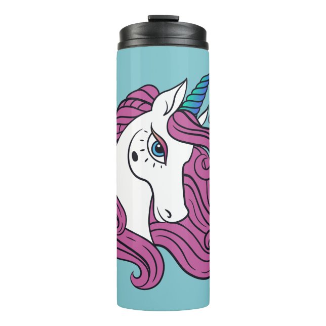 Niedlicher Einhorn-individuelle Name und Farbtrübe Thermosbecher (Vorderseite)
