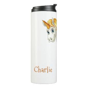 Niedlicher Einhorn-individuelle Name-Wäscher Thermosbecher