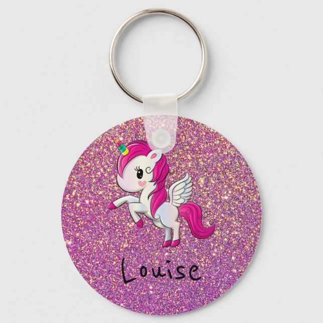 Niedlicher Einhorn personalisierter Schlüsselanhän Schlüsselanhänger (Vorderseite)