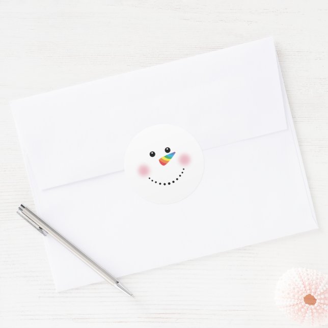Niedlicher Einhorn-Regenbogen-Horn Nose Snowman Runder Aufkleber (Umschlag)