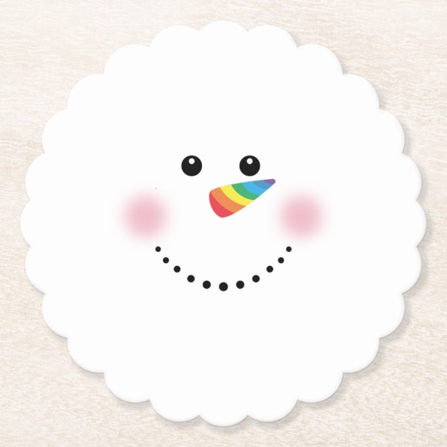Niedlicher Einhorn-Regenbogen-Horn Nose Snowman Untersetzer (Vorderseite)