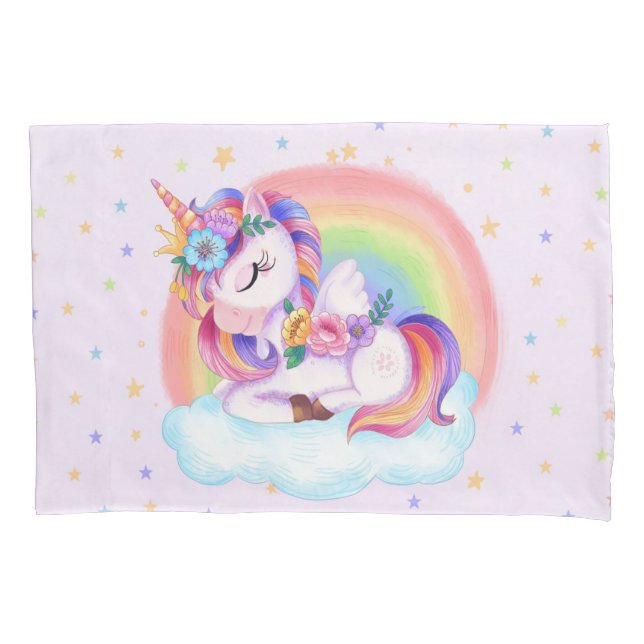 Niedlicher Einhorn-Regenbogen Kissenbezug (Vorderseite)