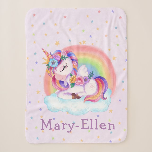 Niedlicher Einhorn-Regenbogen Sherpadecke (Vorderseite)