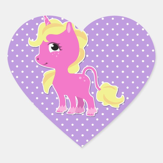 Niedlicher Einhorn- und Polka-Dotkleber Herz-Aufkleber (Vorderseite)