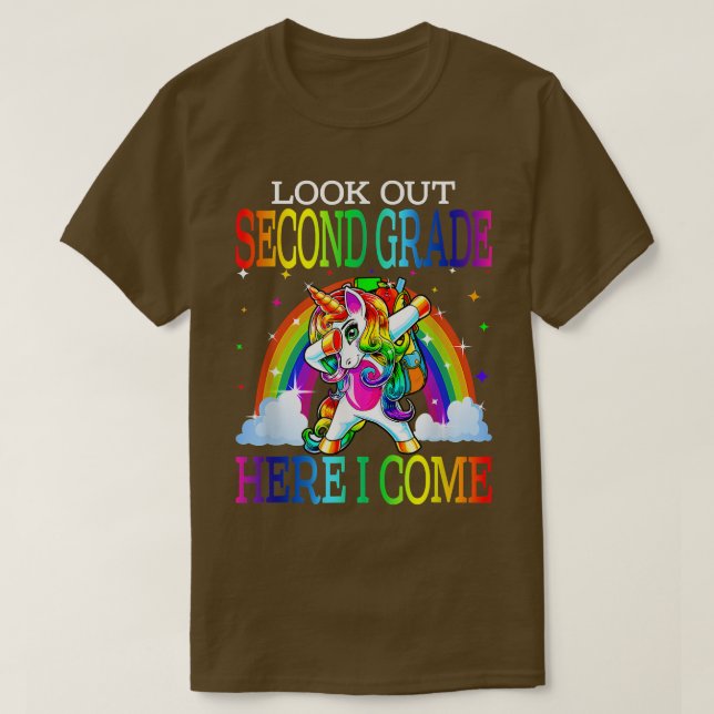 Niedlicher Einhorn zweiter Klasse zurück zur Schul T-Shirt (Design vorne)