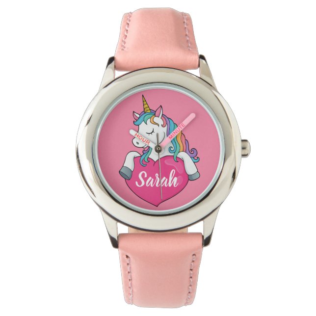 Niedlicher Einhornname Personalisiert Armbanduhr (Vorderseite)