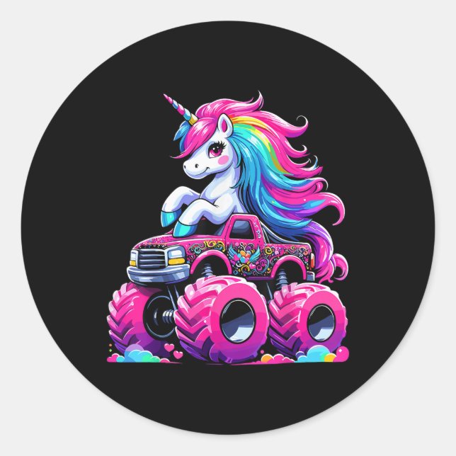 Niedlicher Einhornreitwagen Runder Aufkleber (Vorderseite)