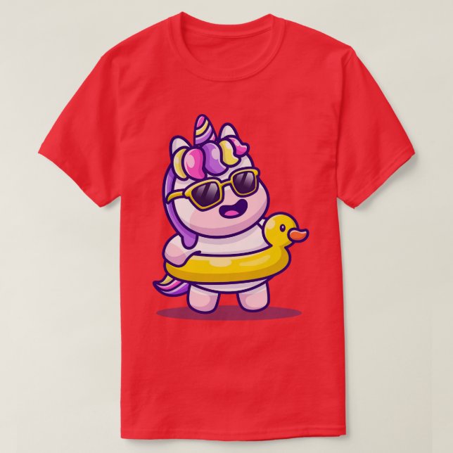 Niedlicher Einhornsommer mit Schwimmerente T-Shirt (Design vorne)