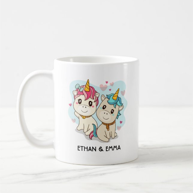 Niedlicher Einhorntag Personalisierter Valentinsta Kaffeetasse (Links)