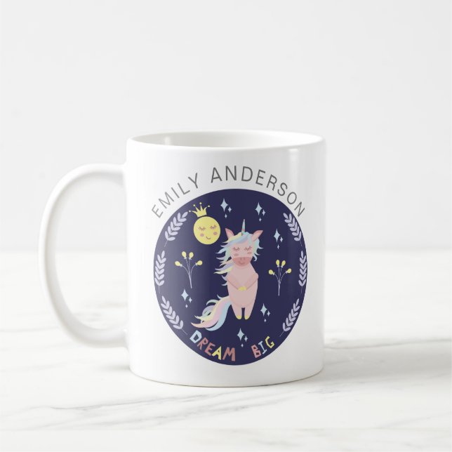 Niedlicher Einhorntraum, blaue Marine Kaffeetasse (Links)