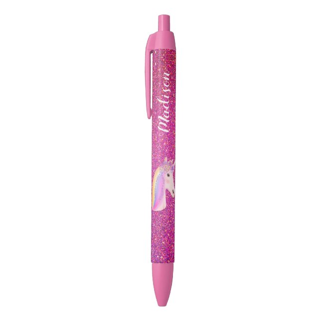 Niedlicher Einicorn Rosa Glitzer Sparkasse Persona Kugelschreiber (Oberseite (Vertikal))