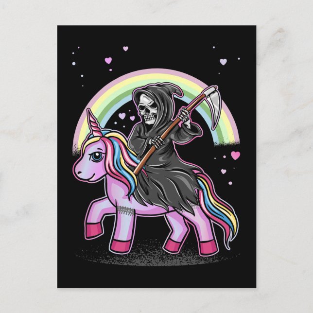 Niedlicher Einicorn Sensenmann Rainbow Pastel Goth Postkarte (Vorderseite)