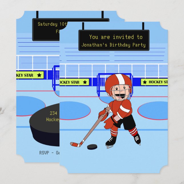 Niedlicher Eis-Hockeystern Geburtstag Einladung (Vorne/Hinten)