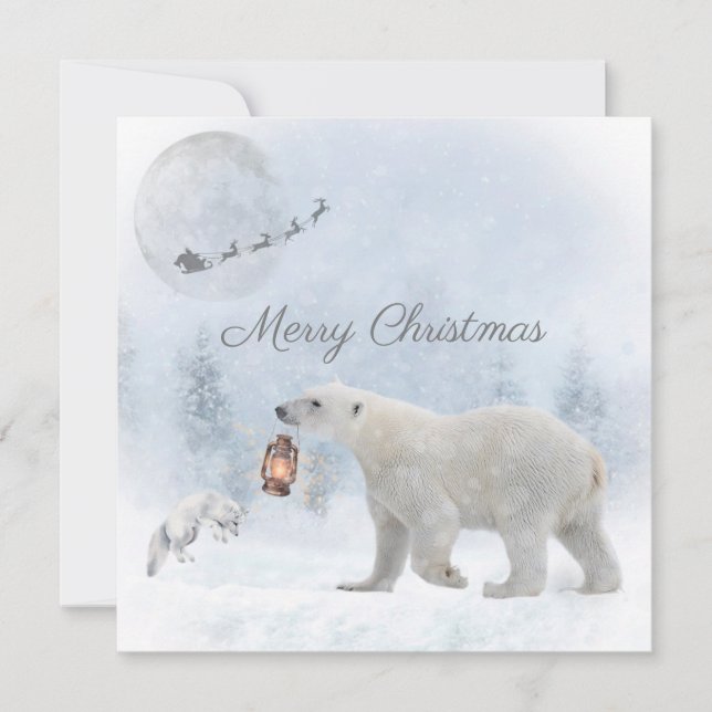Niedlicher Eisbär Arctic Fox Weihnachtsfest Feiertagskarte (Vorderseite)