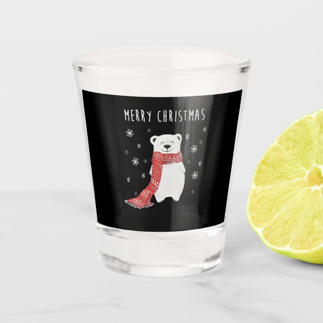 Niedlicher Eisbär Frohe Weihnachten Weihnachten Schnapsglas (Vorderseite)