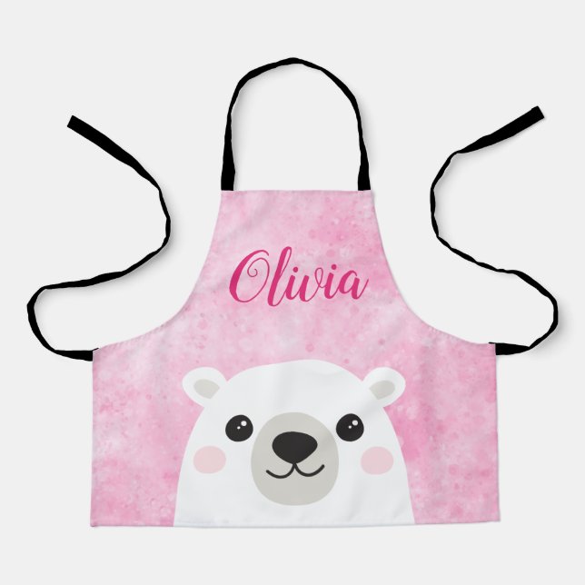 Niedlicher Eisbär individuelle Name rosa Schürze (Vorderseite)