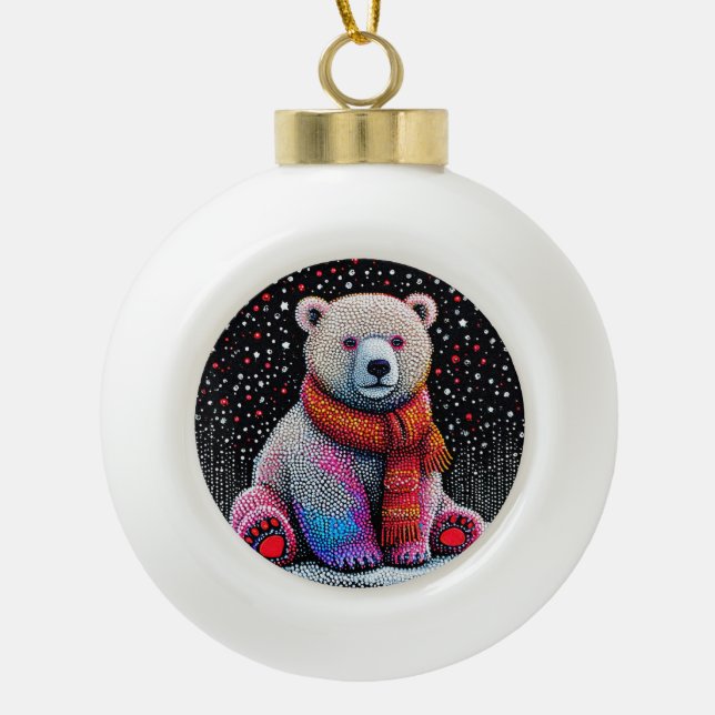 Niedlicher Eisbär Keramik Kugel-Ornament (Vorderseite)