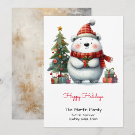 Niedlicher Eisbär mit Weihnachtsbaumglücklich Feiertagskarte