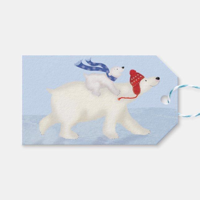 Niedlicher Eisbär und Weihnachtsgeschenk Geschenkanhänger (Vorderseite (Horizontal))