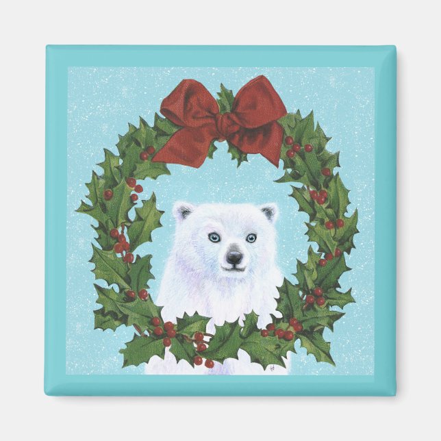 Niedlicher Eisbär Weihnachtsschneemagnet Magnet (Vorne)