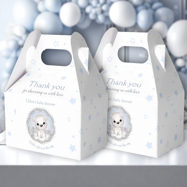 Niedlicher Eisbär Weißer Winter Boy Babydusche Geschenkschachtel (Cute Polar Bear White Winter Boy Baby Shower Favor Box)