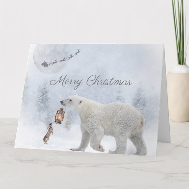 Niedlicher Eisbär Wildes Kaninchen Weihnachten Wei Karte (Vorderseite)