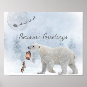Niedlicher Eisbär Wildes Kaninchen Weihnachten Wei Poster