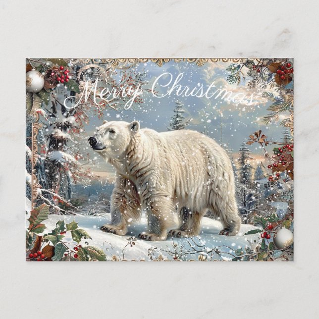 Niedlicher Eisbär Winterweihnachtsfest Feiertagspostkarte (Vorderseite)