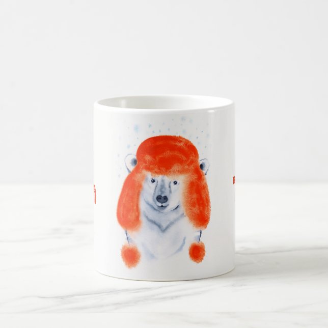 Niedlicher Eisbärenkuppel in Red Winter Hat Weihna Kaffeetasse (Mittel)