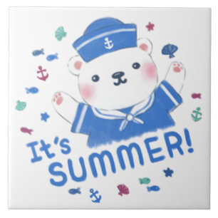 Niedlicher Eisbärensailor in der Sommerhitze Fliese