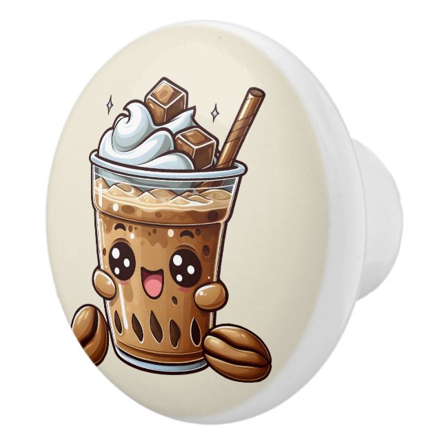 Niedlicher Eiskaffee Keramikknauf (Rechts)