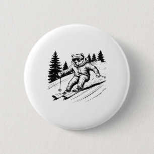 Niedlicher Eispolarbär Skifahren Schneeschuhwander Button