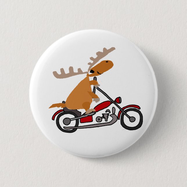 Niedlicher Elch-Reitmotorrad-Cartoon Button (Vorderseite)