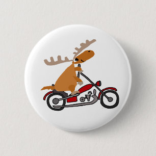 Niedlicher Elch-Reitmotorrad-Cartoon Button
