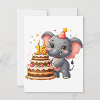 Niedlicher Elefant 16. Geburtstag Einladung