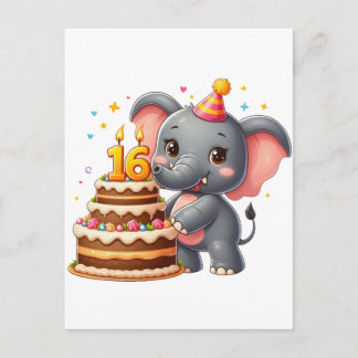 Niedlicher Elefant 16. Geburtstag Einladungspostkarte